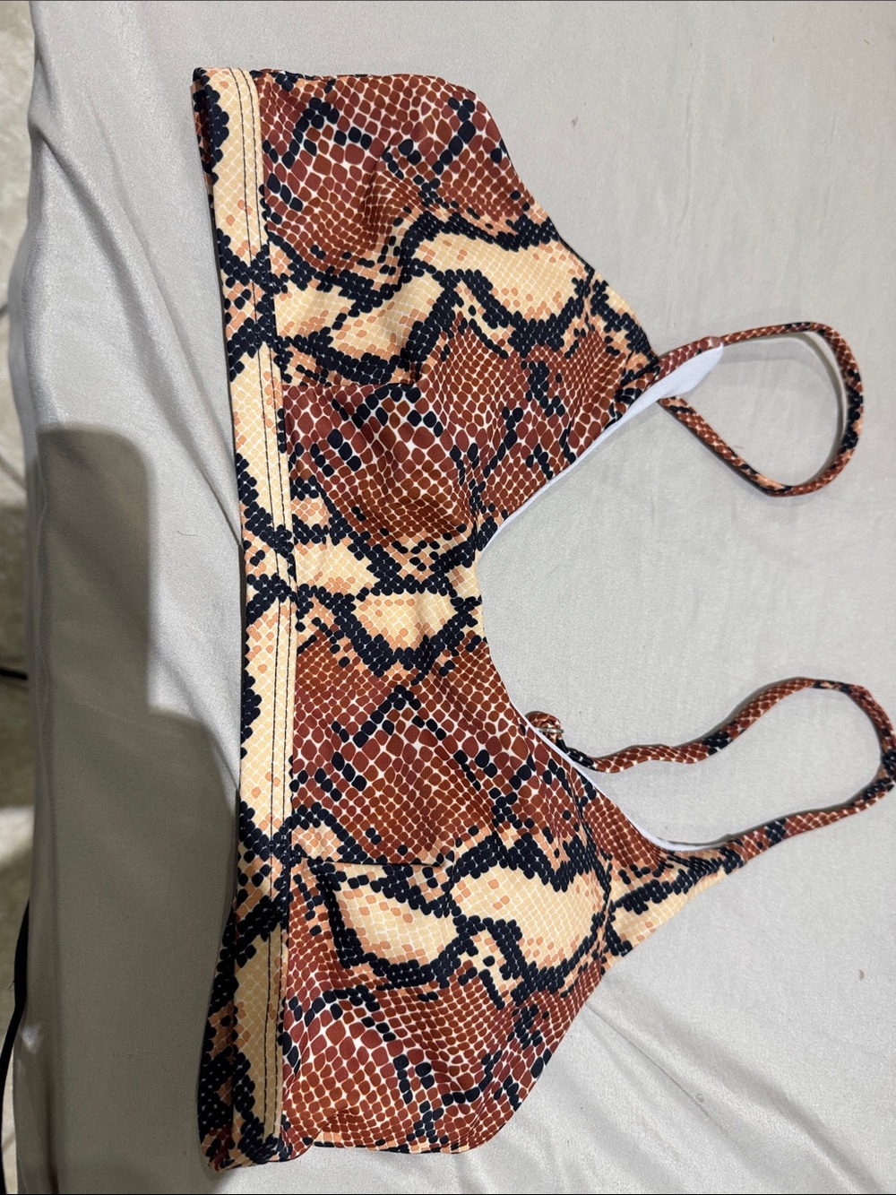 Snake-Print Bikini Top in Brown & Cream